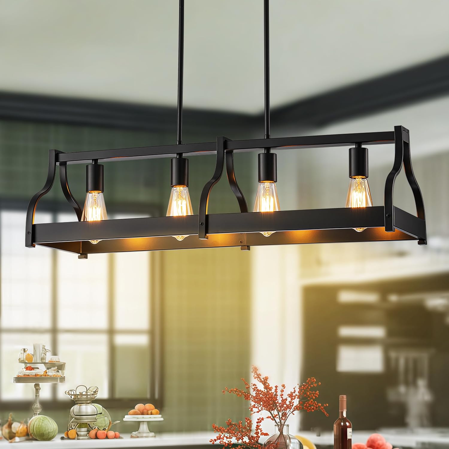 Upgraded Black Farmhouse Dining Room Light Fixtures Over Table
