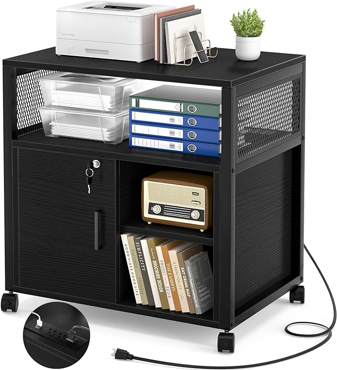 Lateral File Cabinet, Locking Office Filing Cabinets with Socket and USB Charging Port
