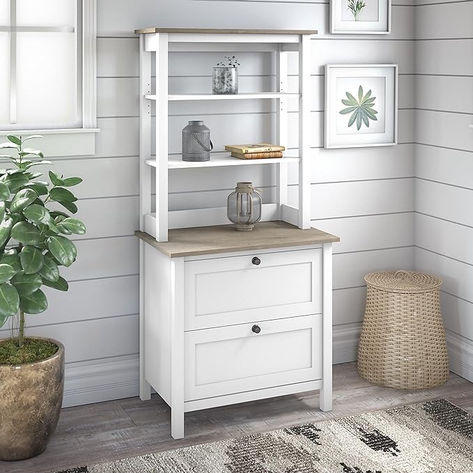 Mayfield Bookcase with Drawers in Pure White and Shiplap Gray