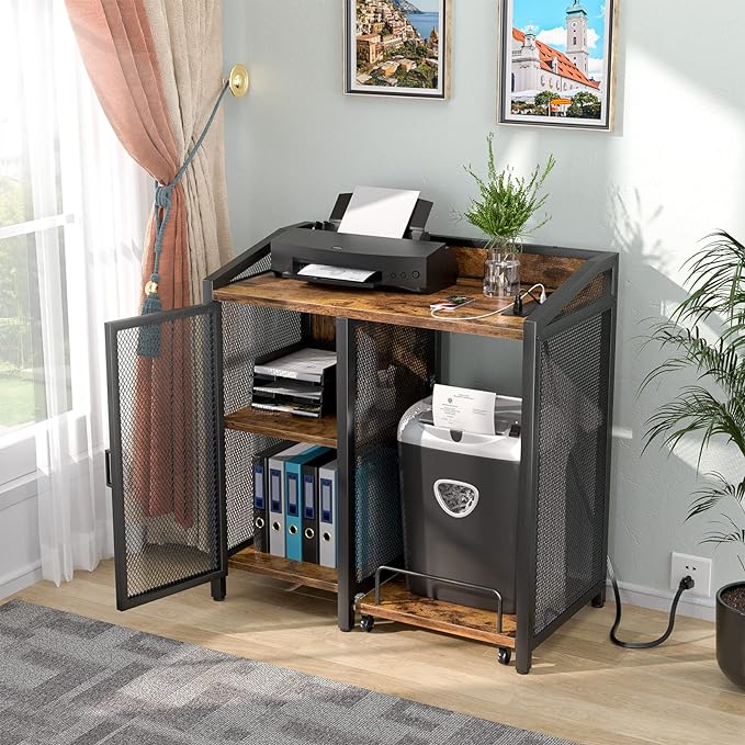 3-Tier Lateral Office Filing Cabinets with Socket and USB Charging Port