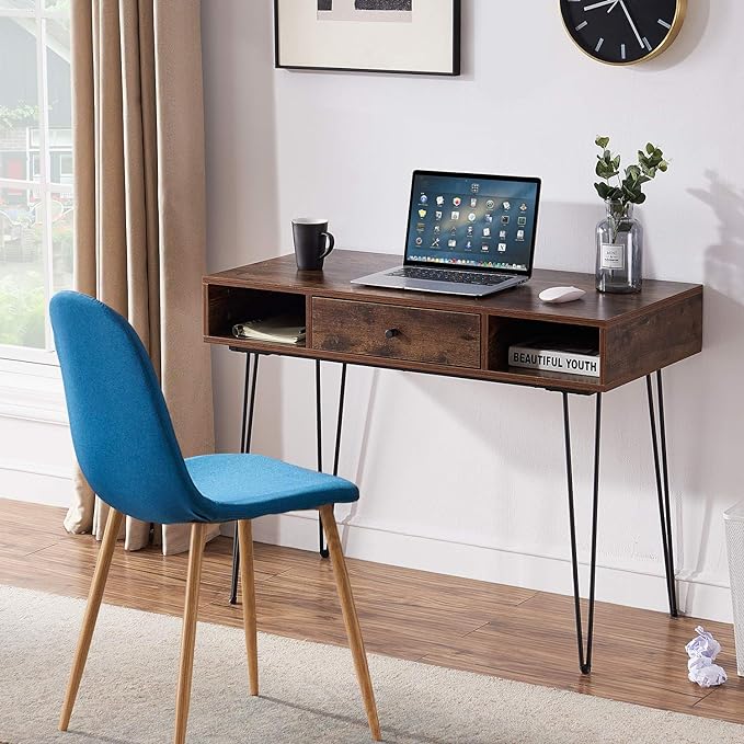 Brown Computer Desk with Drawer Study Writing/Makeup Table