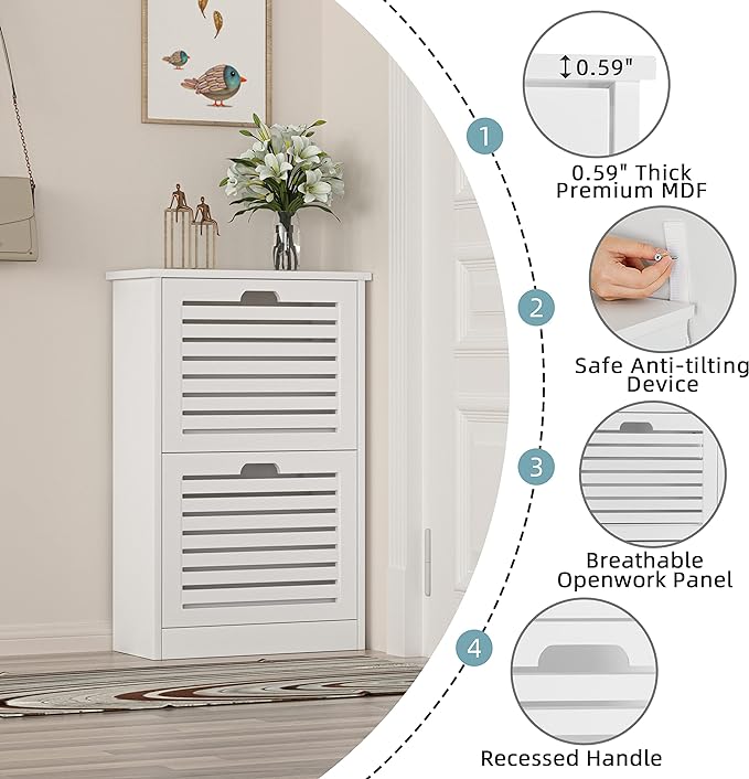 Shoe Storage Cabinet with 2 Flip Drawers