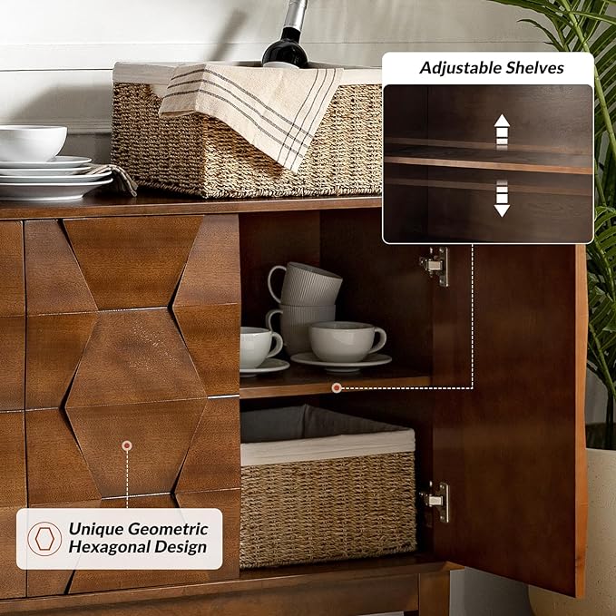 Modern Sideboard Buffet Cabinet with Solid Wood Legs