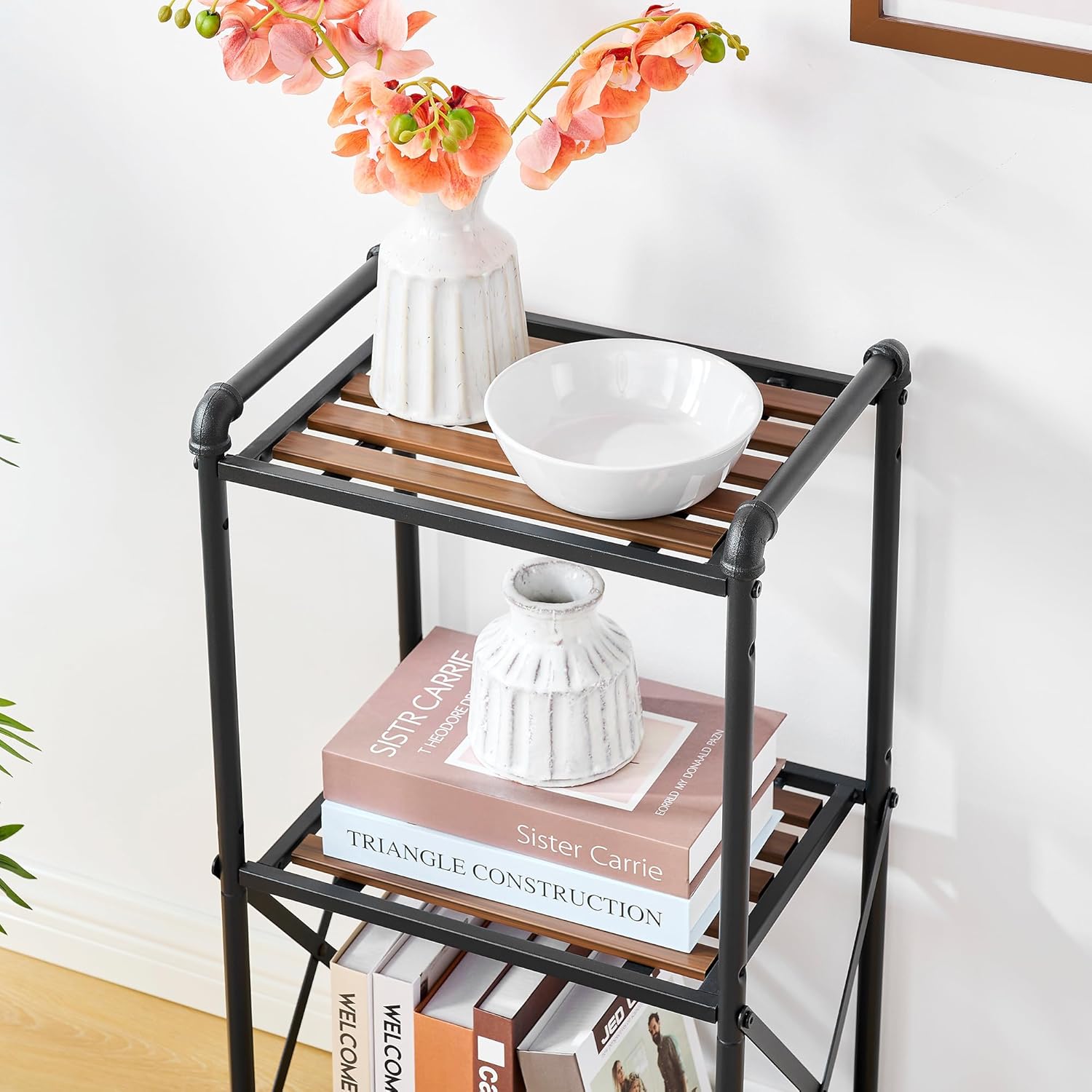 3 Tier Storage Rack Bathroom Shelving Unit, Free Standing Small Shelf Stand with X-Shaped Frame