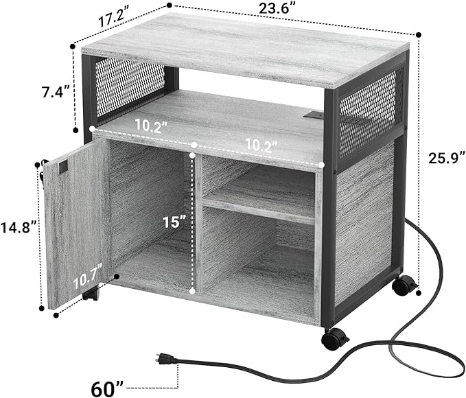 File Cabinet with LED Lights, Lateral Filing Cabinet with Power Outlets and USB Charging Ports