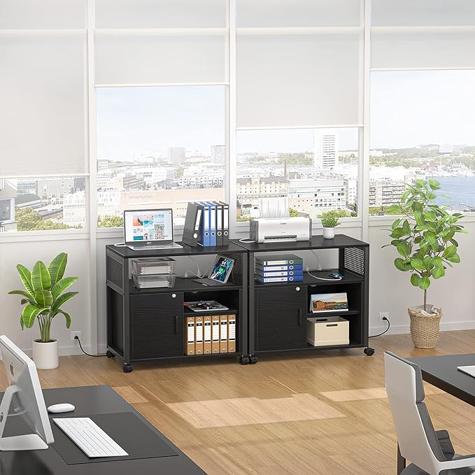 Lateral File Cabinet, Locking Office Filing Cabinets with Socket and USB Charging Port