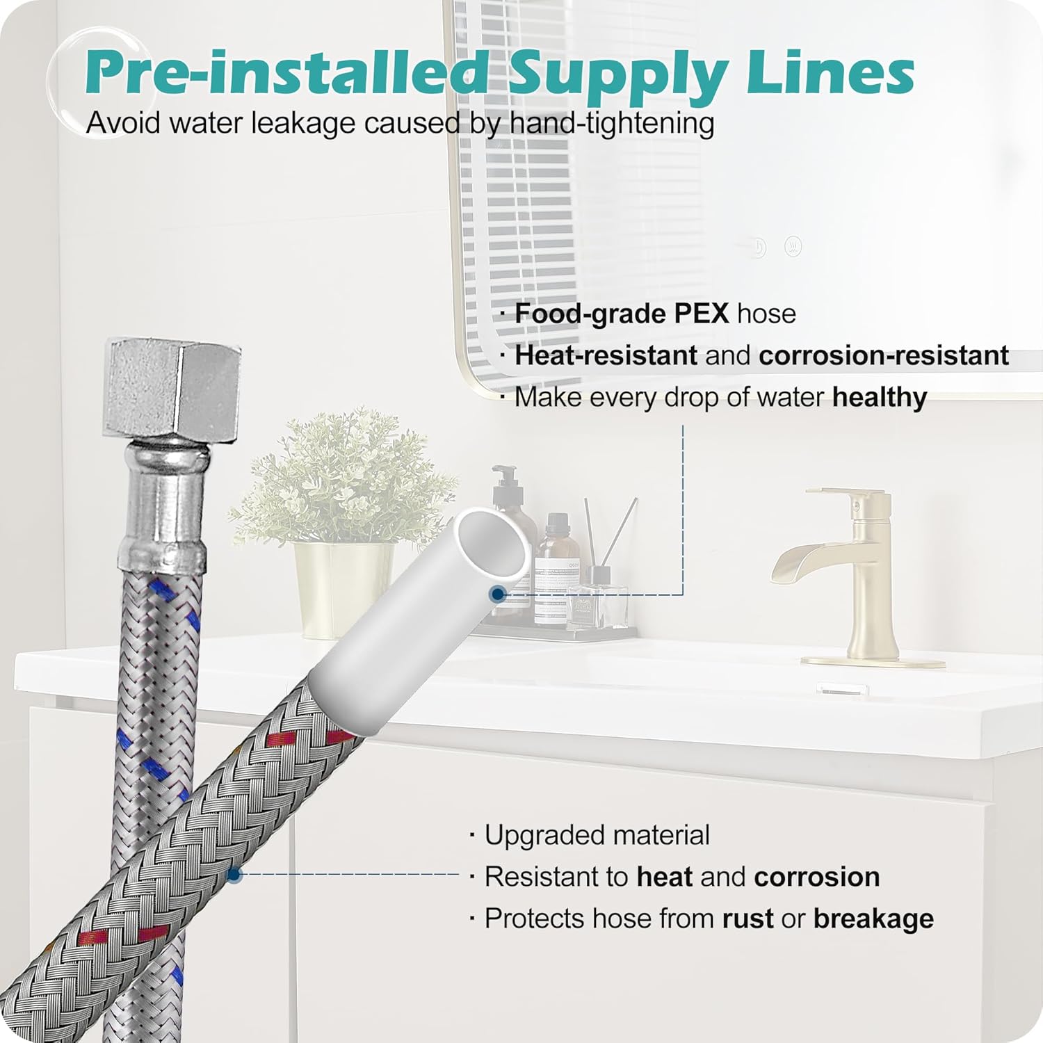 Brushed Gold Sink Faucet Bathroom Brass Waterfall Bathroom Faucet Single Handle, Lavatory Faucets Bathroom, 4 Inch 1 or 3 Hole Bathroom Faucet with Pop-Up Drain & Deck Plate Quick Install