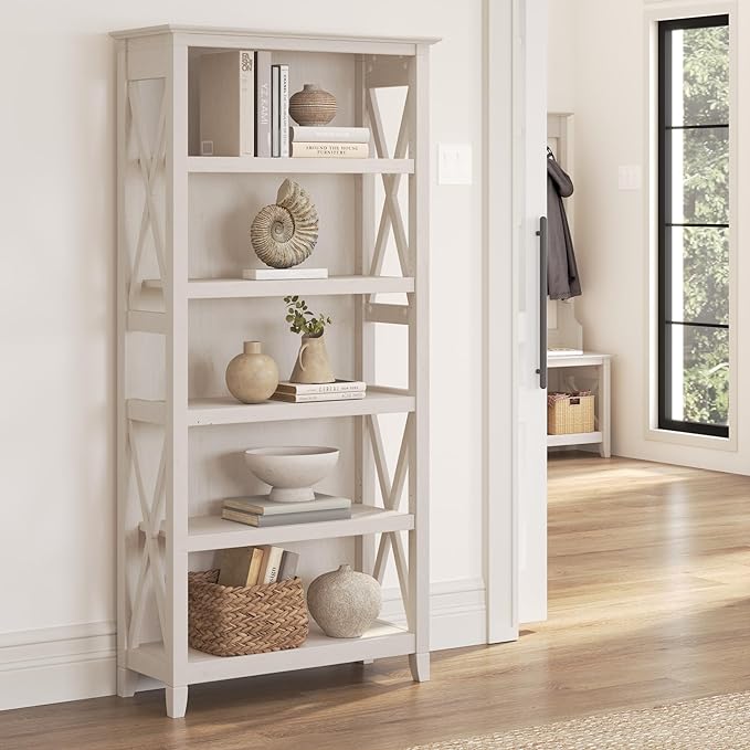Bookcase Shelf in Linen White Oak | Farmhouse Bookshelf Display Cabinet