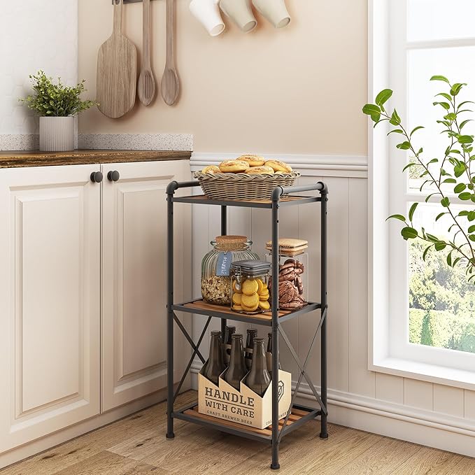 3 Tier Storage Rack Bathroom Shelving Unit, Free Standing Small Shelf Stand with X-Shaped Frame