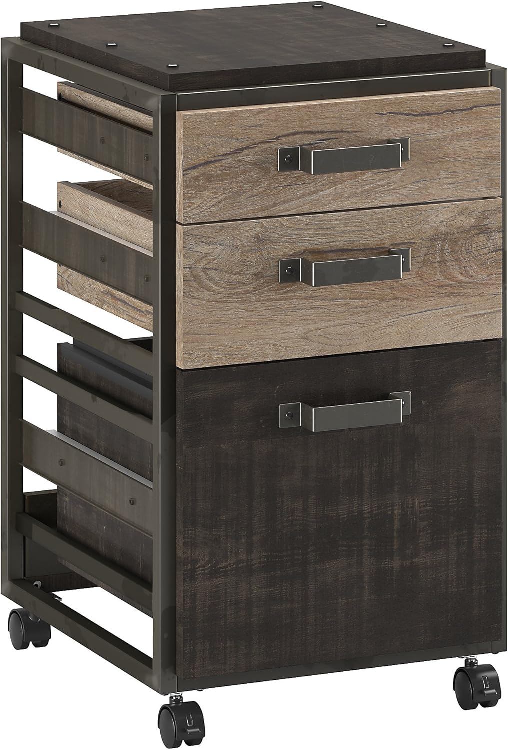 3 Drawer Mobile File Cabinet, Rustic Gray