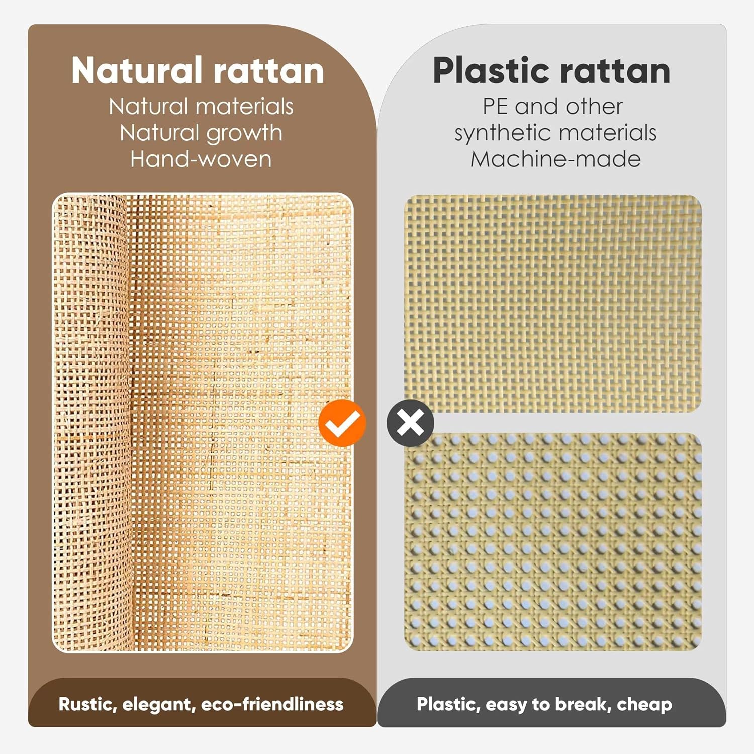 Set of 2 Sideboard with Handmade Natural Rattan Doors