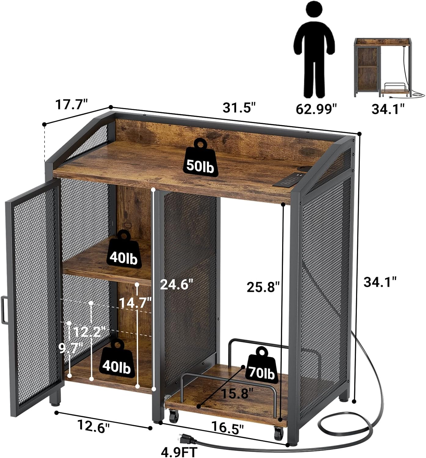 3-Tier Lateral Office Filing Cabinets with Socket and USB Charging Port