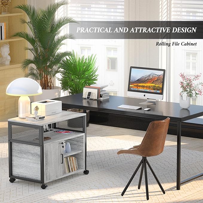 File Cabinet with LED Lights, Lateral Filing Cabinet with Power Outlets and USB Charging Ports