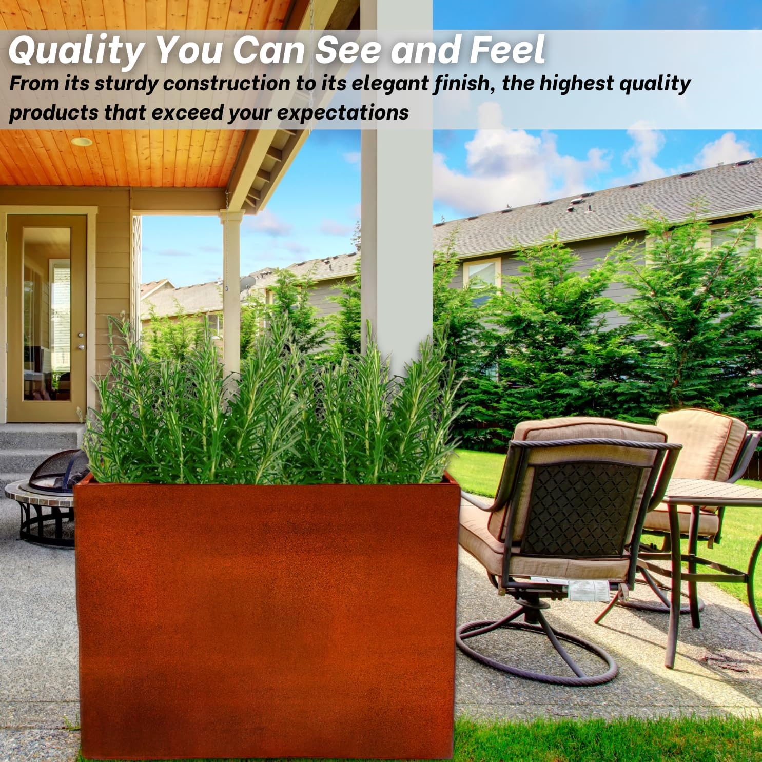 Corten Steel Planter Large Rectangle for Outdoor, Metal Planter Box -30”x38”x10”