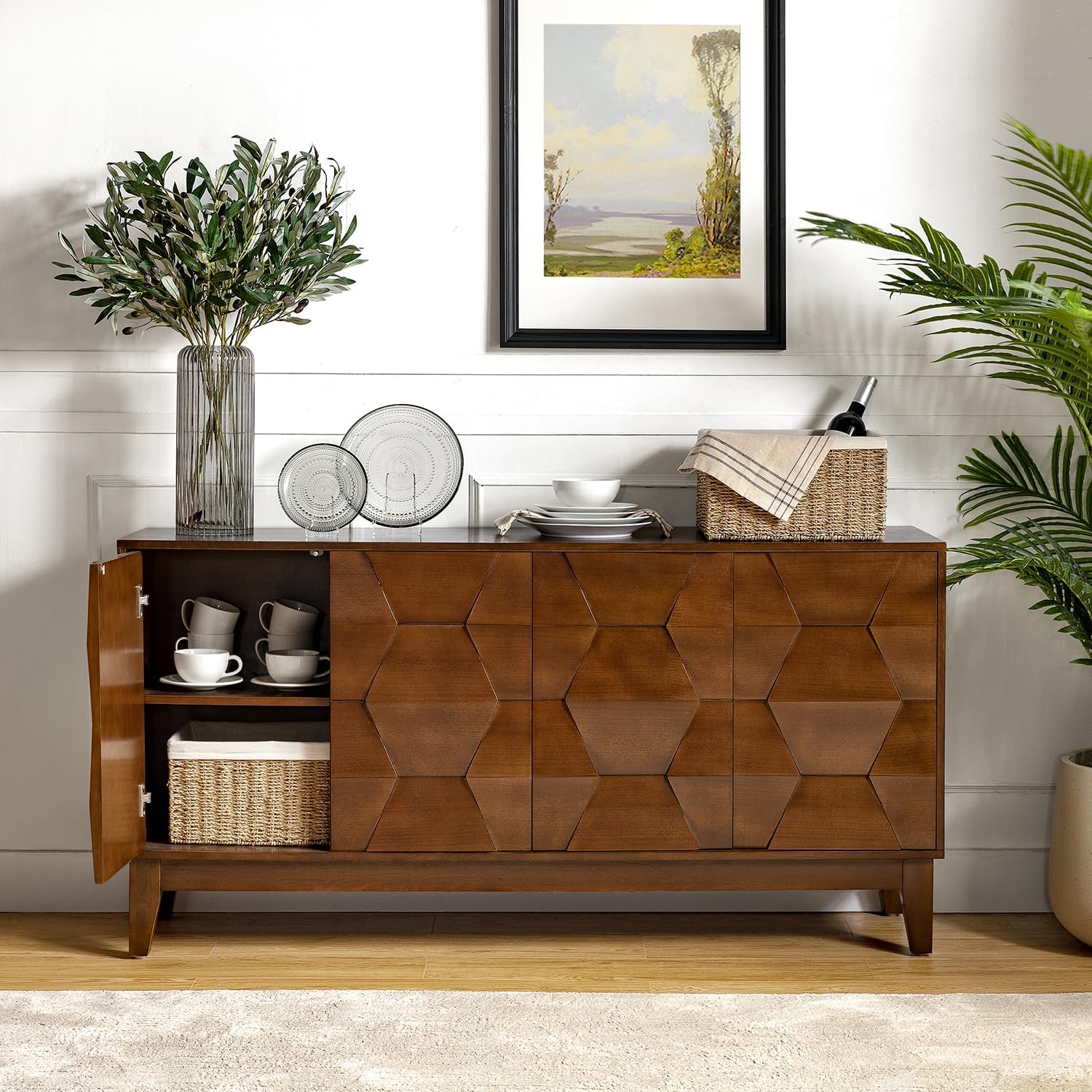 Modern Sideboard Buffet Cabinet with Solid Wood Legs