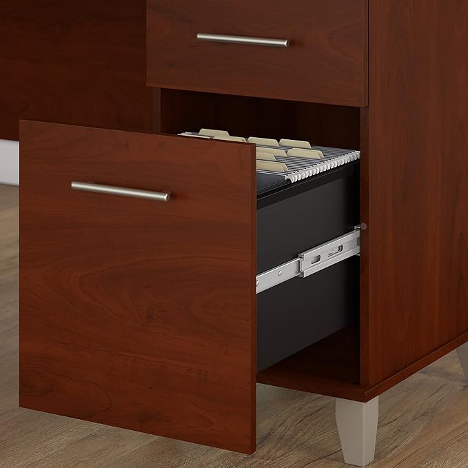 60W L Shaped Desk with Hutch and 5 Shelf Bookcase