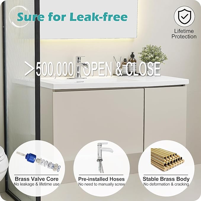 Waterfall Bathroom Sink Faucet Chrome, Brass 4 Inch Bathroom Faucet 3 Hole or 1 Hole, Single Handle Bathroom Faucets with Pop-up Drain & Deck Plate