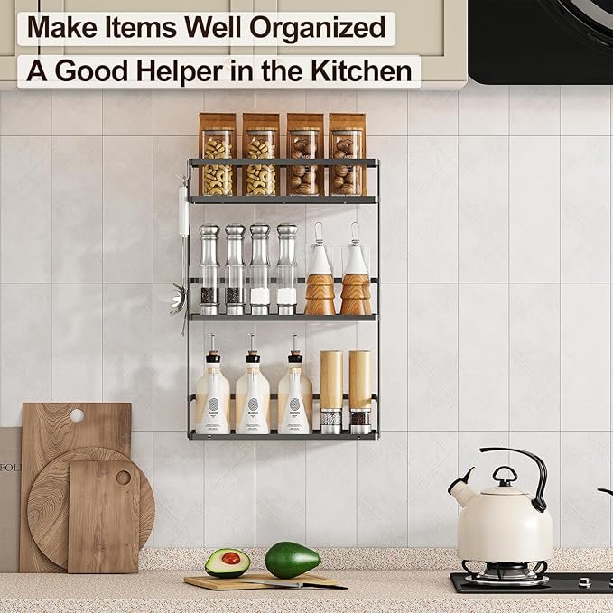 Bathroom Organizers and Storage, 3-Tier Bathroom Shelves, Over Toilet Storage with Paper Holder and 2 Hooks
