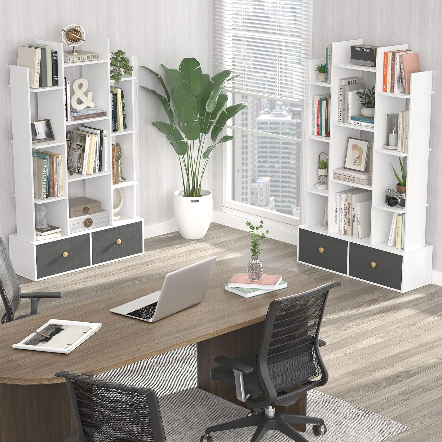 Bookshelf with 2 Drawers Free Standing Bookcase