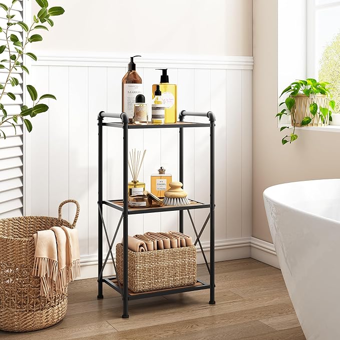 3 Tier Storage Rack Bathroom Shelving Unit, Free Standing Small Shelf Stand with X-Shaped Frame