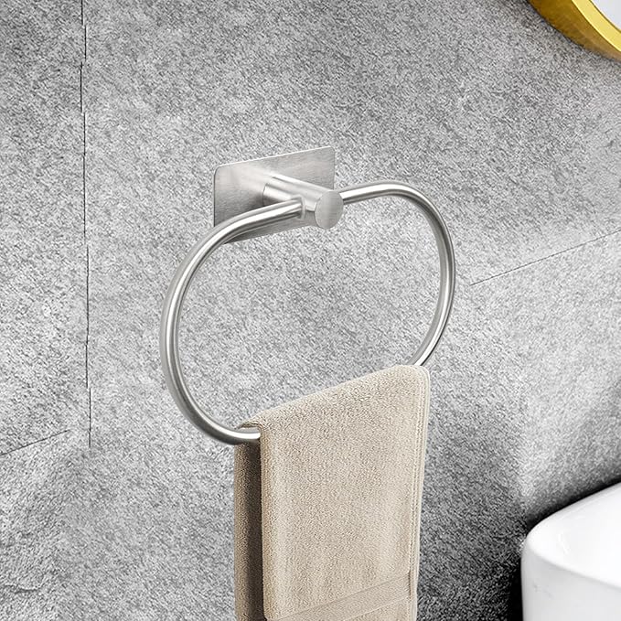 Oval Towel Ring, Strong Self Adhesive Hand Towel Holder, Thicken SUS304 Stainless Steel Stick Hand Towel Rack, No Drilling Wall Modern Hand Towel Hanger for Bathroom Kitchen(Brushed Nickel)