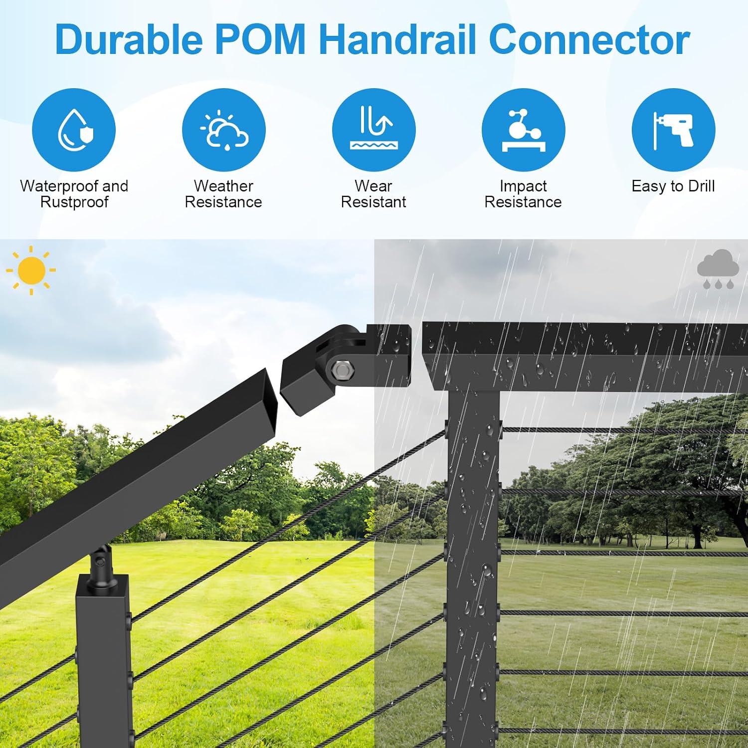 Handrail Vertical Pivot Connector and 36" Side Mount Stair Railing Post, Stainless Steel Right Side