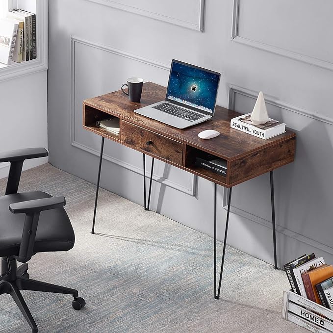 Brown Computer Desk with Drawer Study Writing/Makeup Table