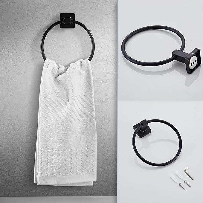 Matte Black Bathroom Hardware Set 4 Pieces,Towel Bar Set Stainless Steel Wall Mounted, Includes 16In Hand Towel Bar