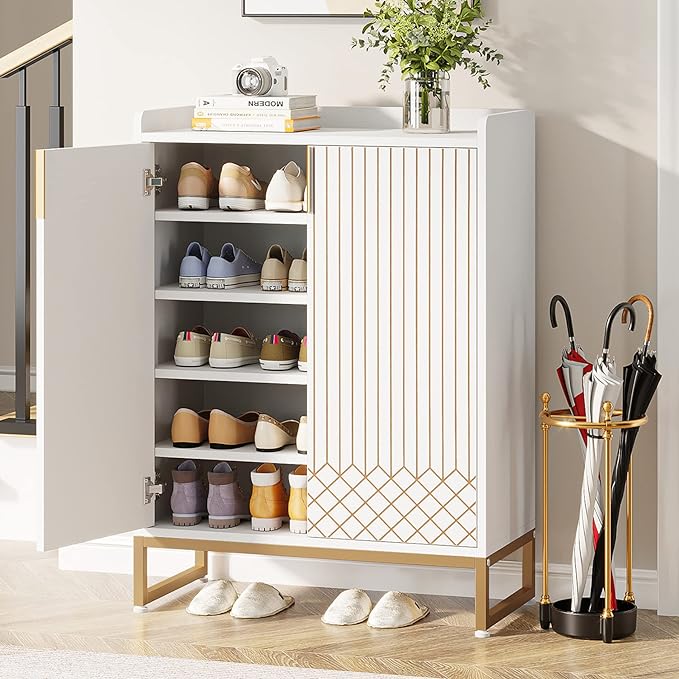 25 Pair Shoe Cabinets with Doors, 5-Tier Modern Shoe Rack Organizer