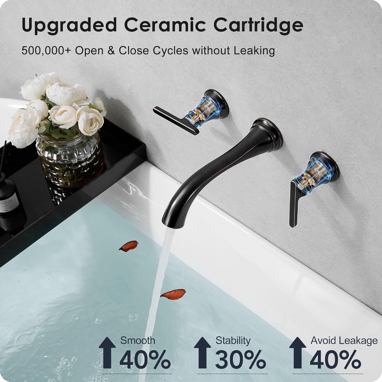 Oil Rubbed Bronze Wall Mount Tub Filler, High Flow Bath Tub Faucet 2 Handles, Brass Bathtub Faucets with 8 Inch Long Spout Reach, Rough-in Valve