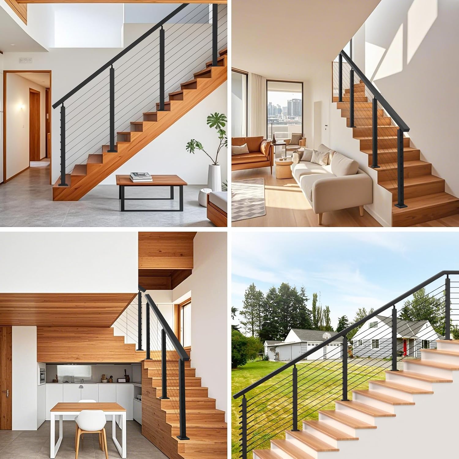 12-20FT Complete Stair Cable Railing System with Handrails, 36"
