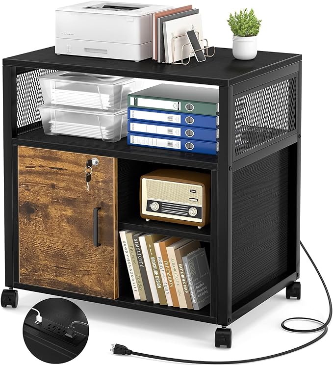 Modern Rolling Printer Stand with Storage for A4, Letter Size and File Folders