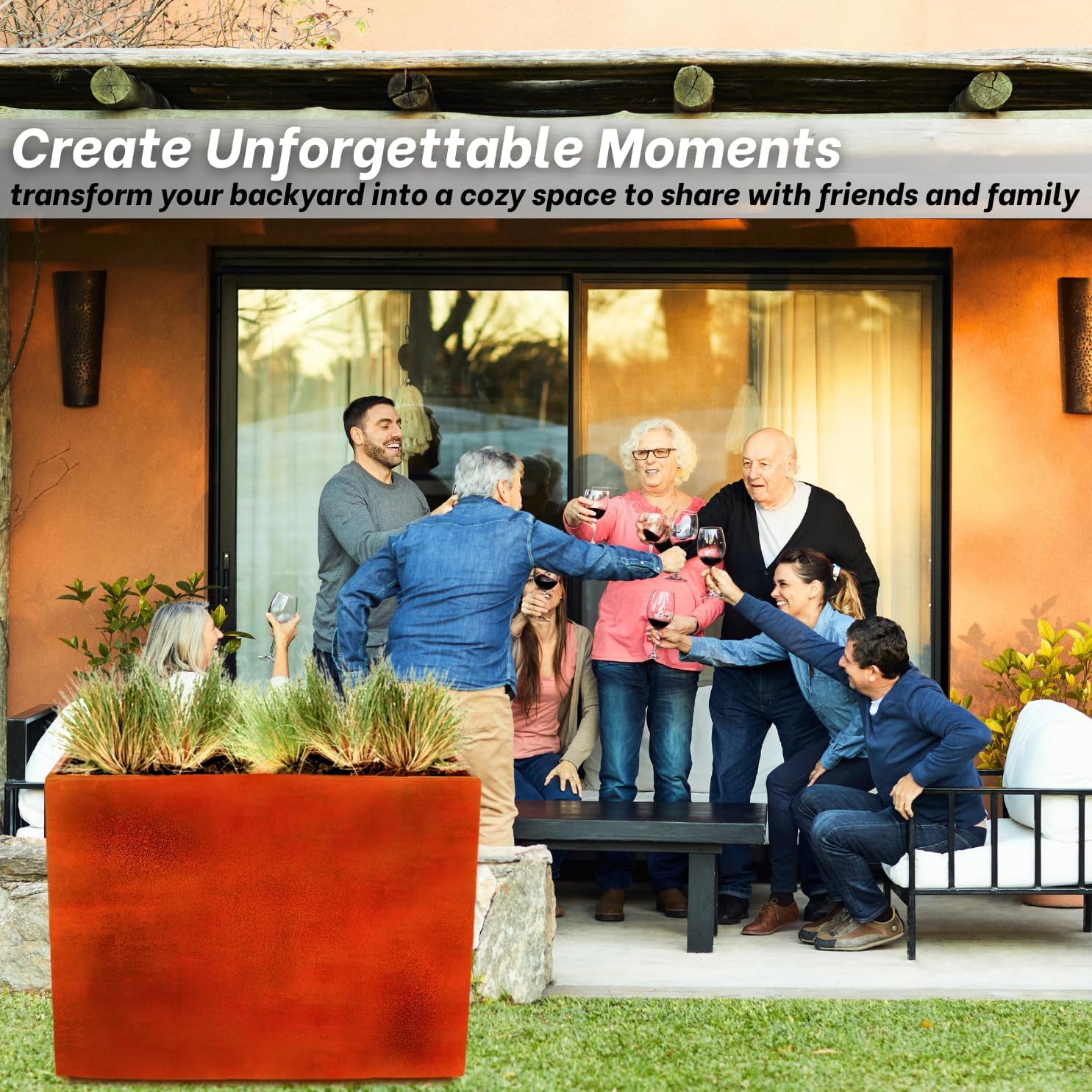 Corten Steel Planter Large Rectangle for Outdoor, Metal Planter Box -30”x38”x10”