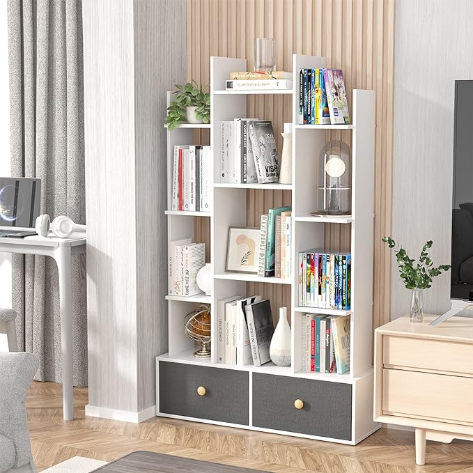Bookshelf with 2 Drawers Free Standing Bookcase