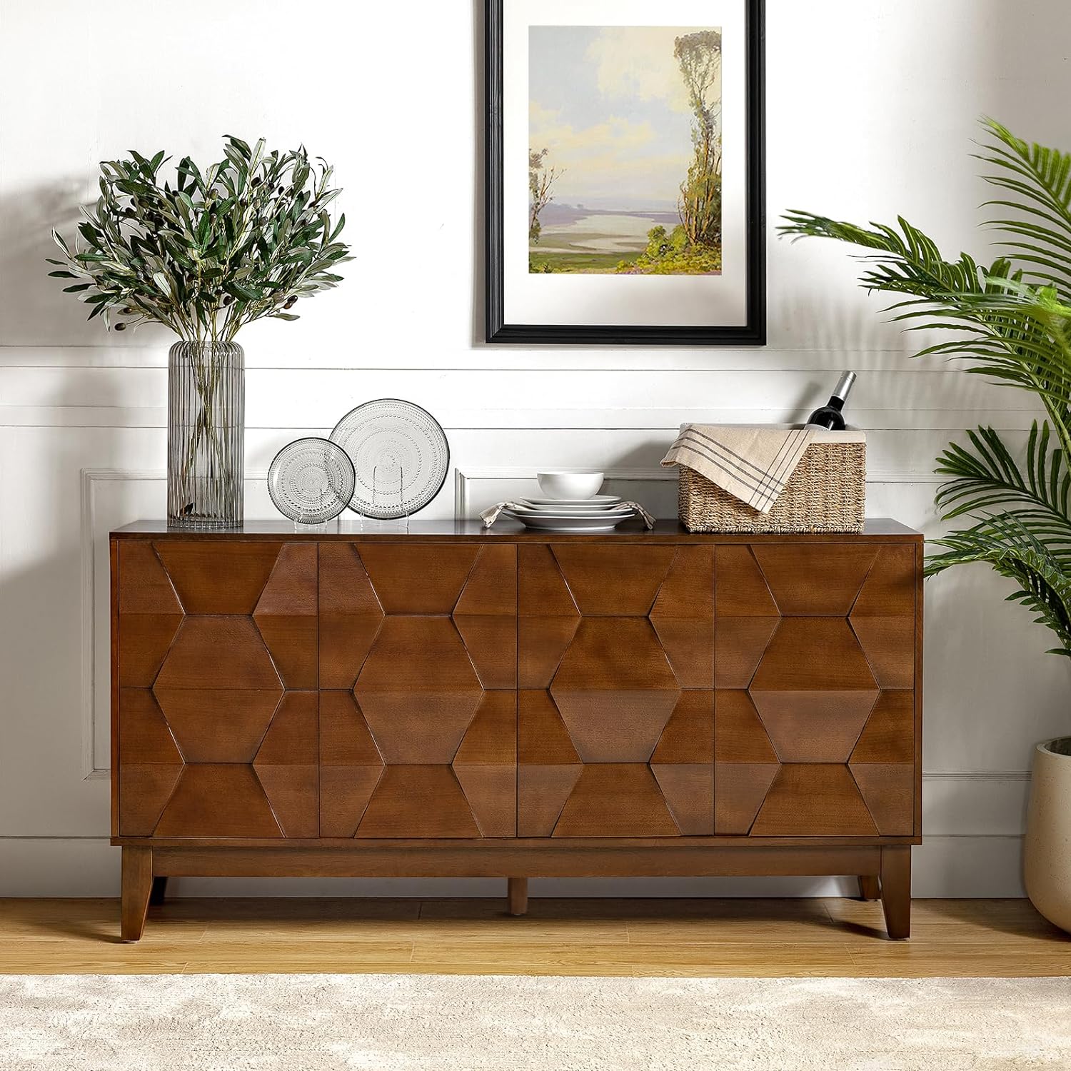 Modern Sideboard Buffet Cabinet with Solid Wood Legs