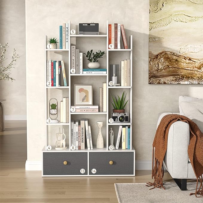 Bookshelf with 2 Drawers Free Standing Bookcase