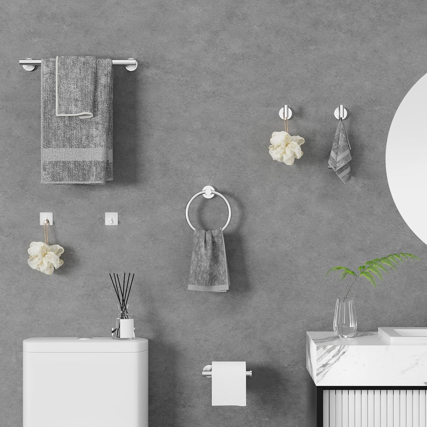 5-Pieces Brushed Nickel Bathroom Accessories Set