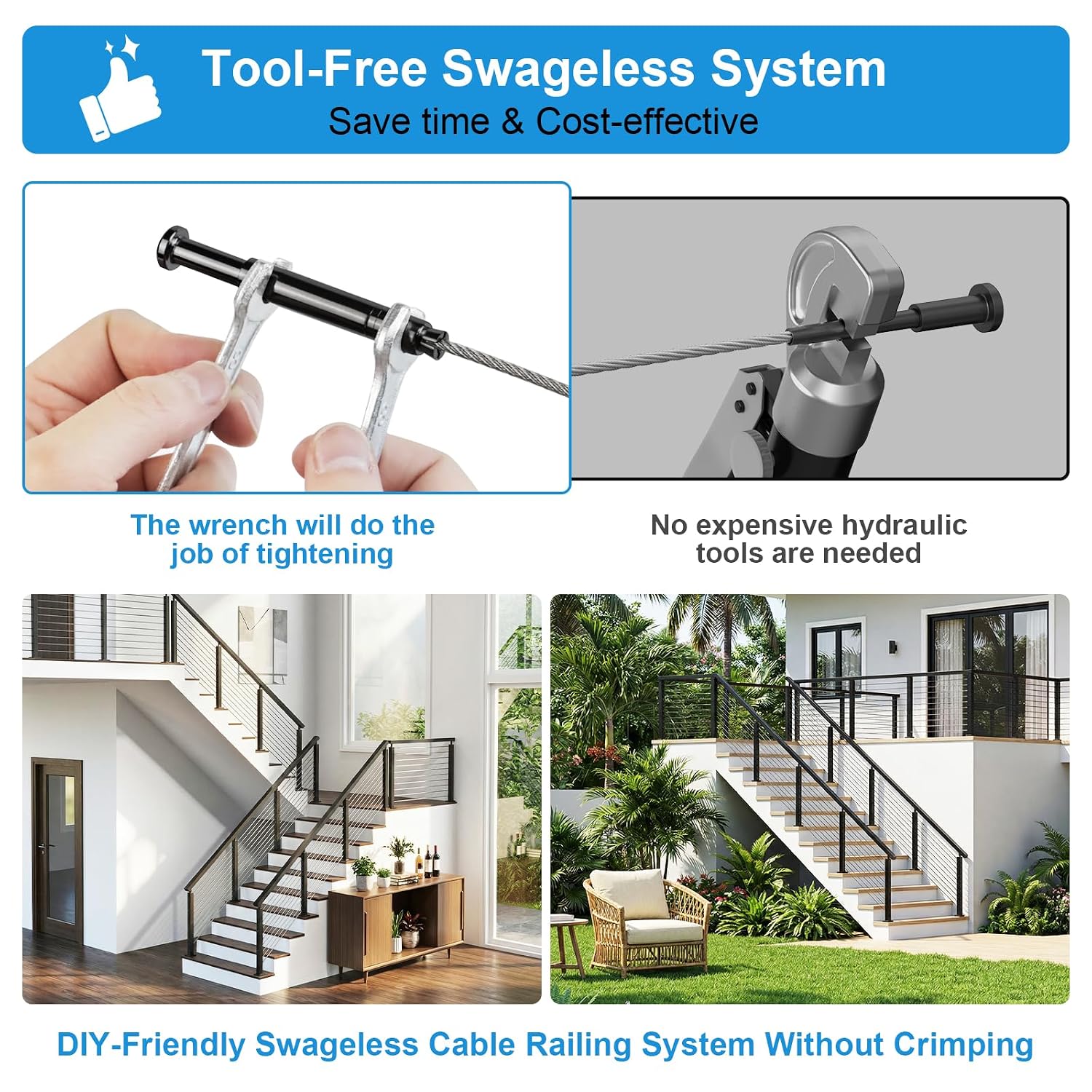 16-20FT Complete Cable Railing Kit for Decks 36" Surface Mount