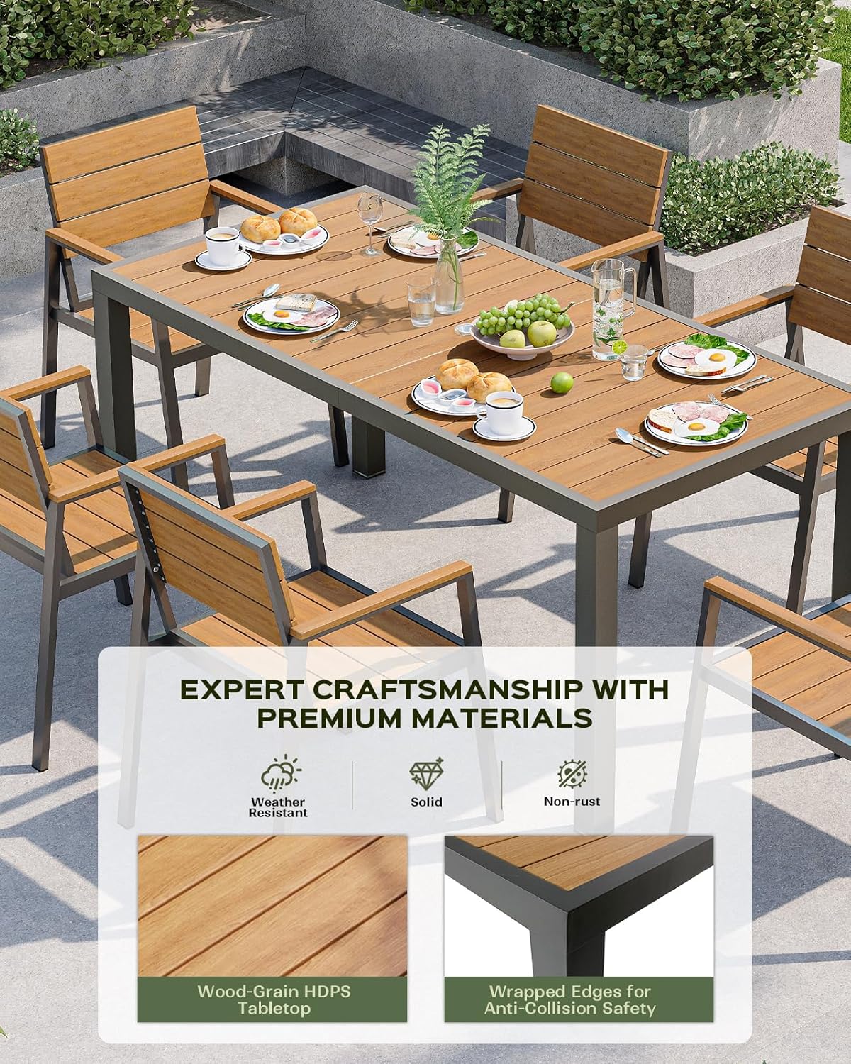 7-Piece Outdoor Dining Set, Aluminum Dining Table Set for 6