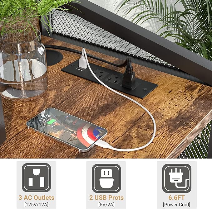 3-Tier Lateral Office Filing Cabinets with Socket and USB Charging Port