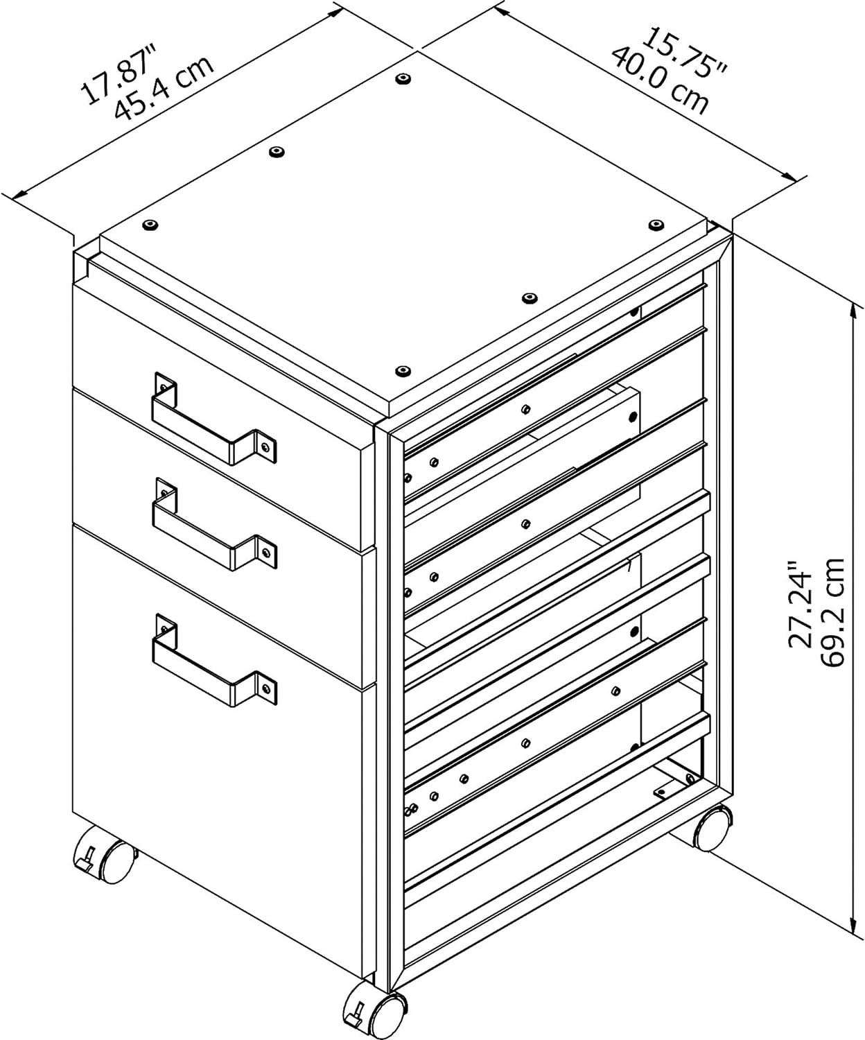 3 Drawer Mobile File Cabinet, Rustic Gray