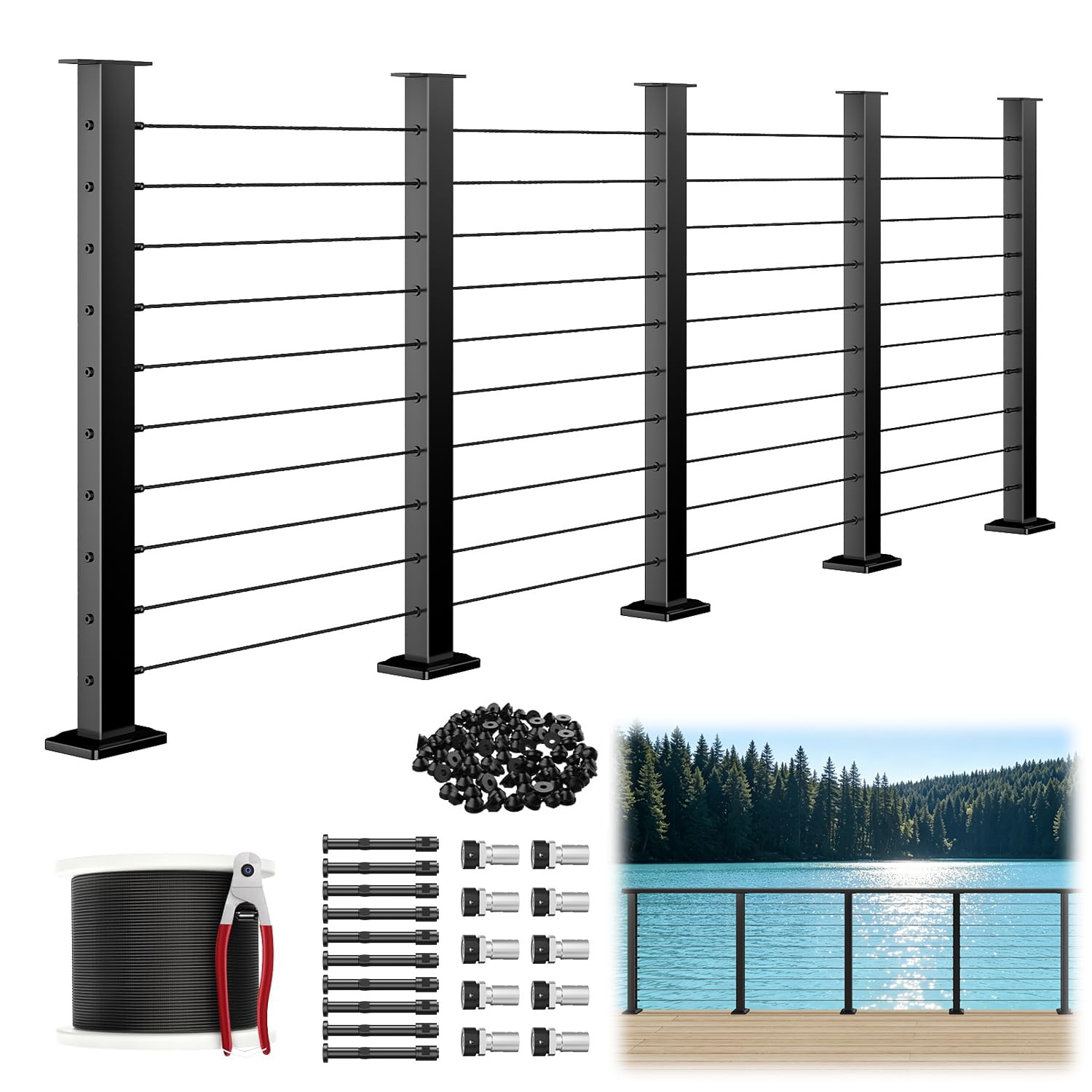 16-20FT Complete Cable Railing Kit for Decks 36" Surface Mount