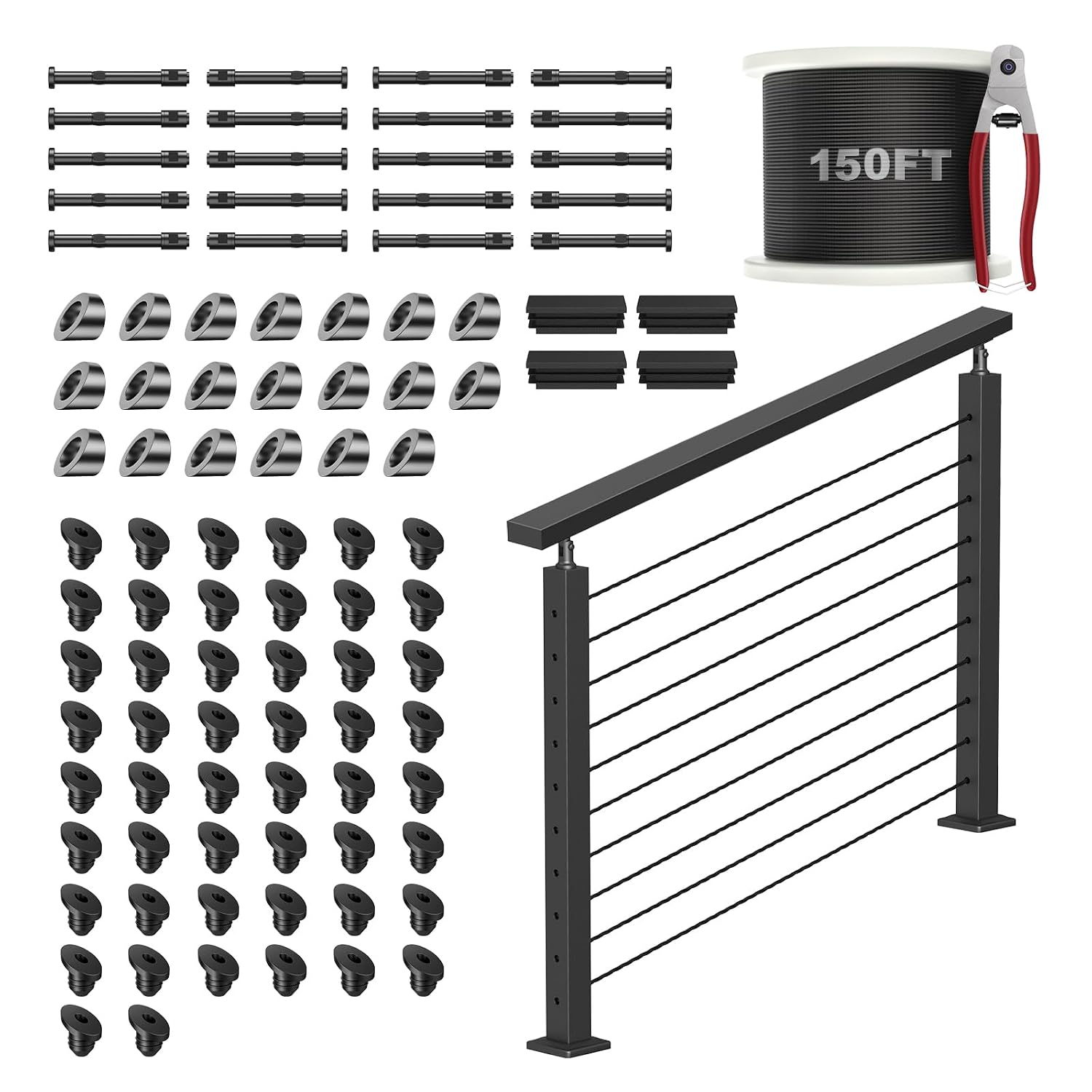 4FT-8FT Swageless Cable Railing Post Kit with Handrail for Stairs