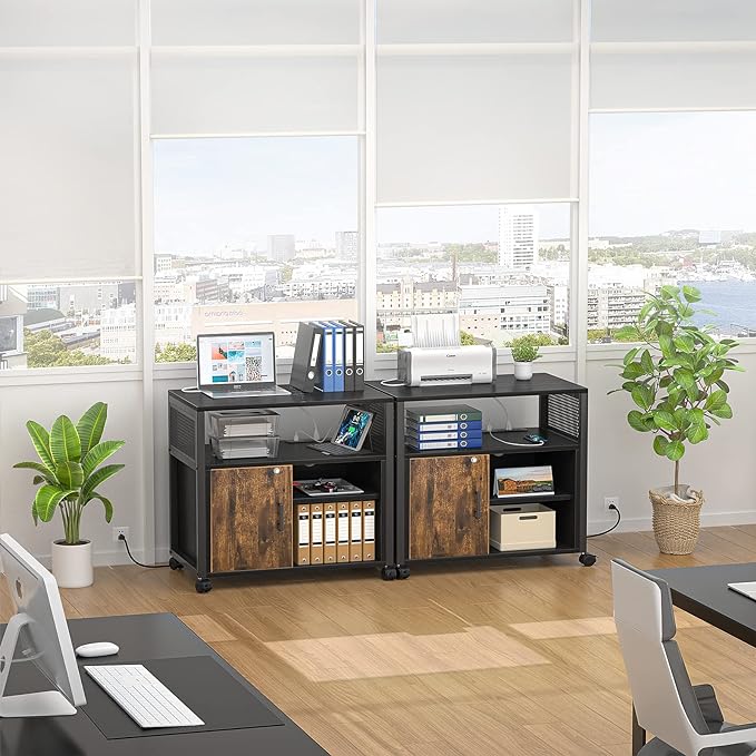 Modern Rolling Printer Stand with Storage for A4, Letter Size and File Folders