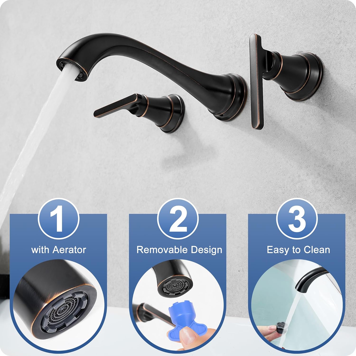 Oil Rubbed Bronze Wall Mount Tub Filler, High Flow Bath Tub Faucet 2 Handles, Brass Bathtub Faucets with 8 Inch Long Spout Reach, Rough-in Valve
