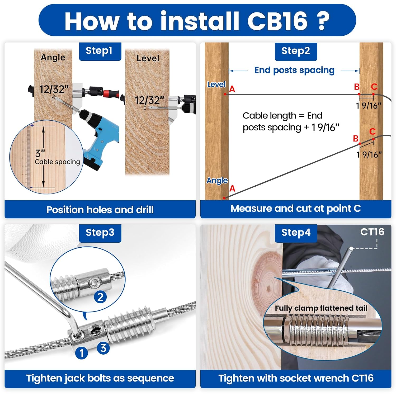 40Pack Cable Railing Hardware Swageless Lag Screw CB16