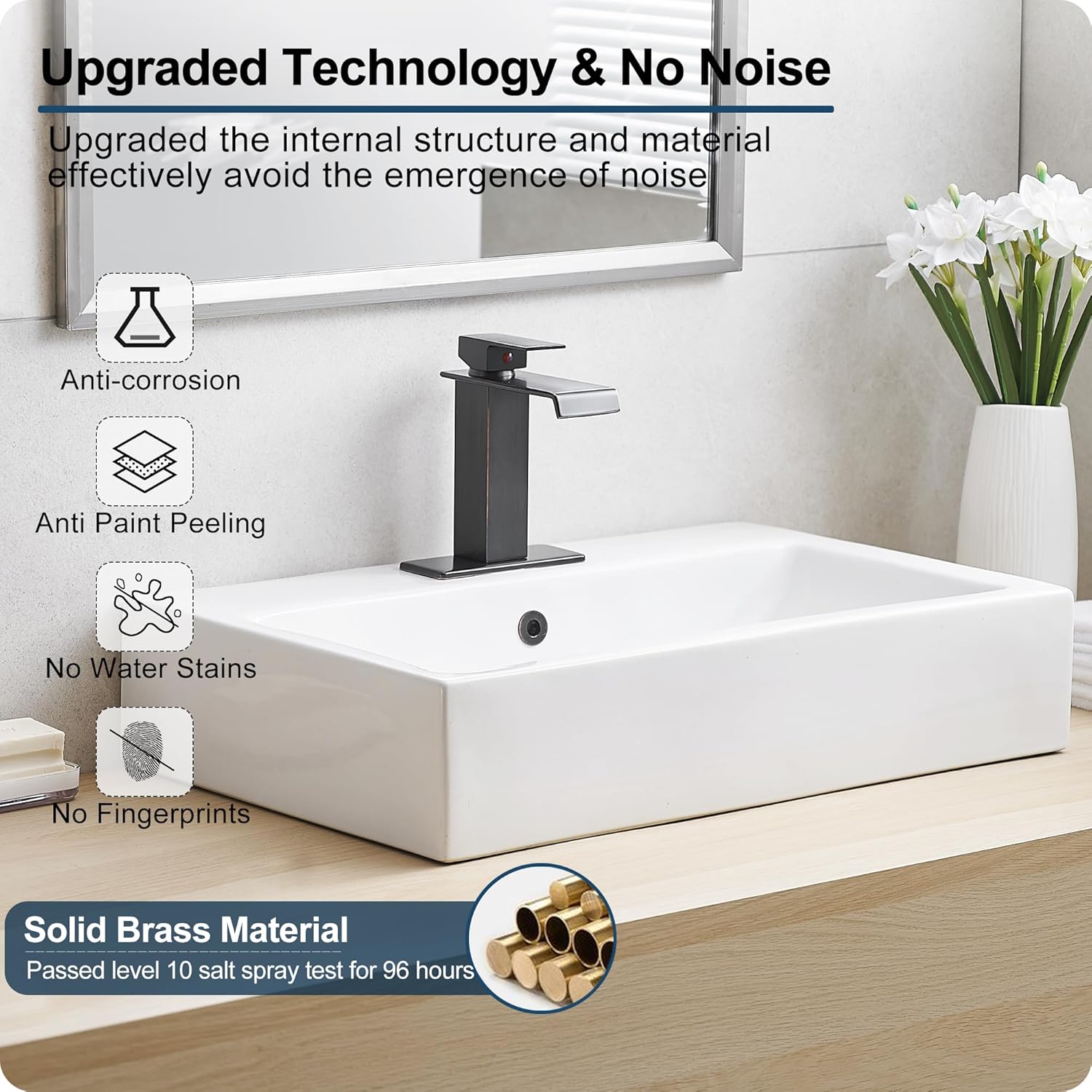 Oil Rubbed Bronze Bathroom Faucet Waterfall Faucet, Brass Single Handle Bathroom Sink Faucet 1 Hole or 3 Holes, 4 Inch Bathroom Faucets with Deck Plate & Pop-Up Drain for Farmhouse Quick Install