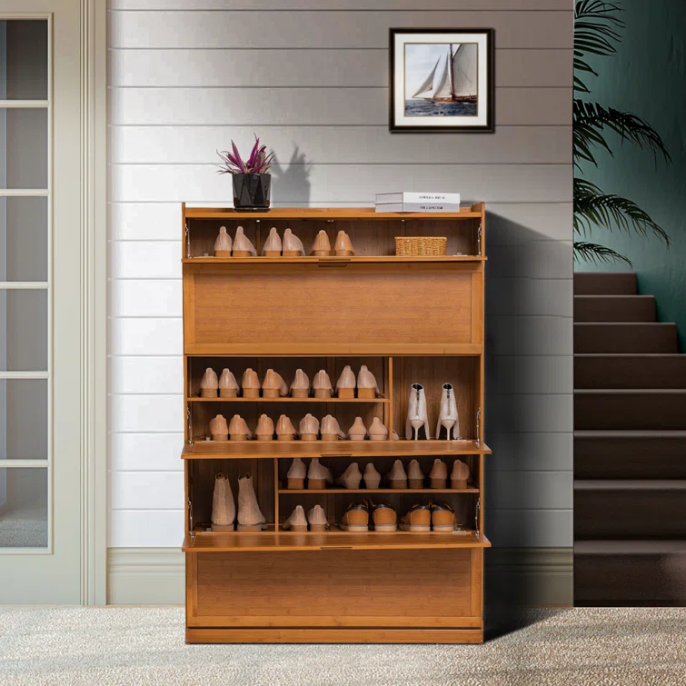 9 Tier Shoe Rack Organizer Modern Bamboo Cabinet with Door