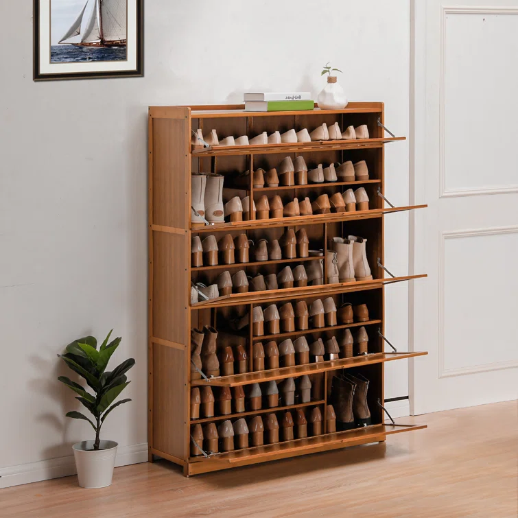 9 Tier Shoe Rack Organizer Modern Bamboo Cabinet with Door