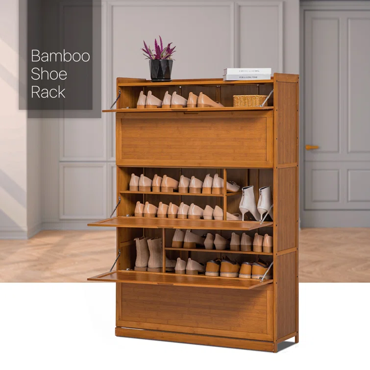 9 Tier Shoe Rack Organizer Modern Bamboo Cabinet with Door